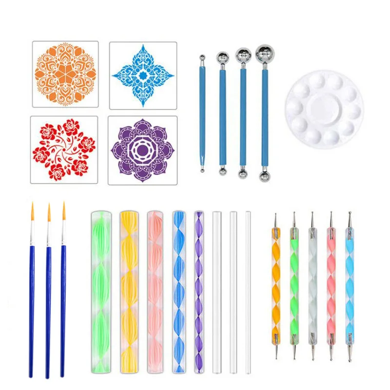 25pcs Mandala Dotting Tools Set For Painting Rocks DIY Acrylic Stick Art Craft Drawing Carving Pottery Clay Nail Stamp Handwork