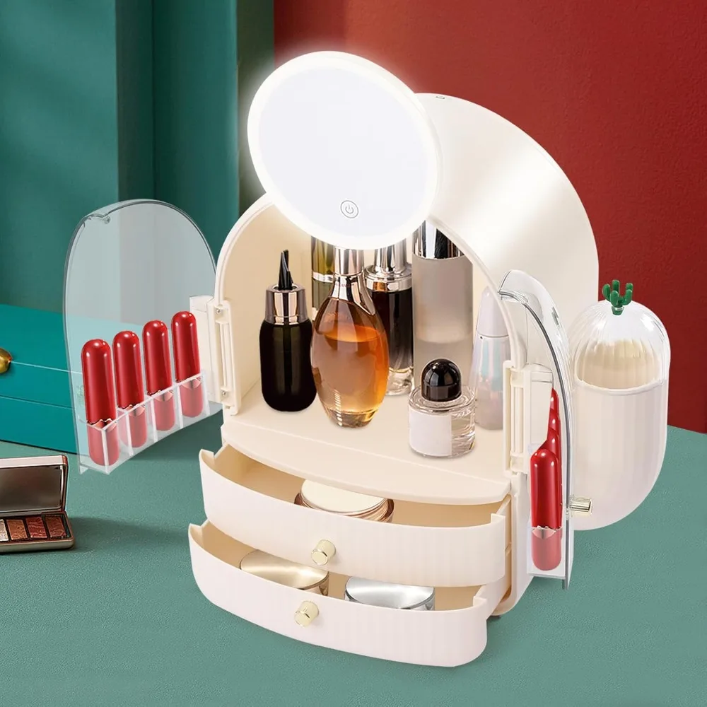 Organizzatore per trucco portatile Scatola portaoggetti per cosmetici con cassetto con coperchio