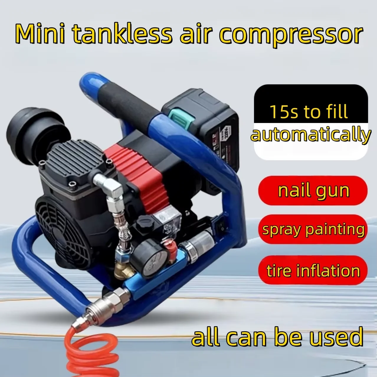 Plug-in cross-border wireless AC/DC dual-use multifunctional household portable rechargeable lithium battery air compressor