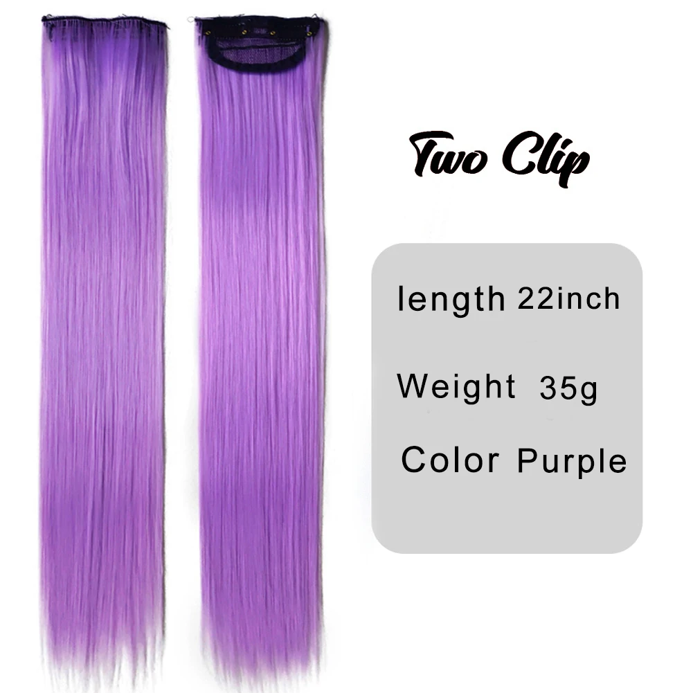 Colored Party Highlights Colorful Clip in Hair Extensions 22 inch Straight 5Packs Synthetic Hairpieces for Women Kids Girls