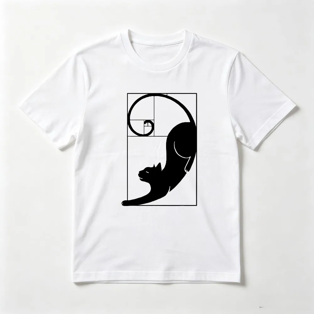 Cat Fibonacci Spiral Sacred Geometry Ratio Mathematicians T-Shirt Casual Fashion Short Sleeve Breathe Comfort Man Women Tees