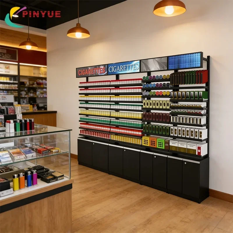 custom.Custom Rotating Display Rack LED Lighting Lockable Storage Cabinets Multi-Tier Retail Display Shelves Cigaret