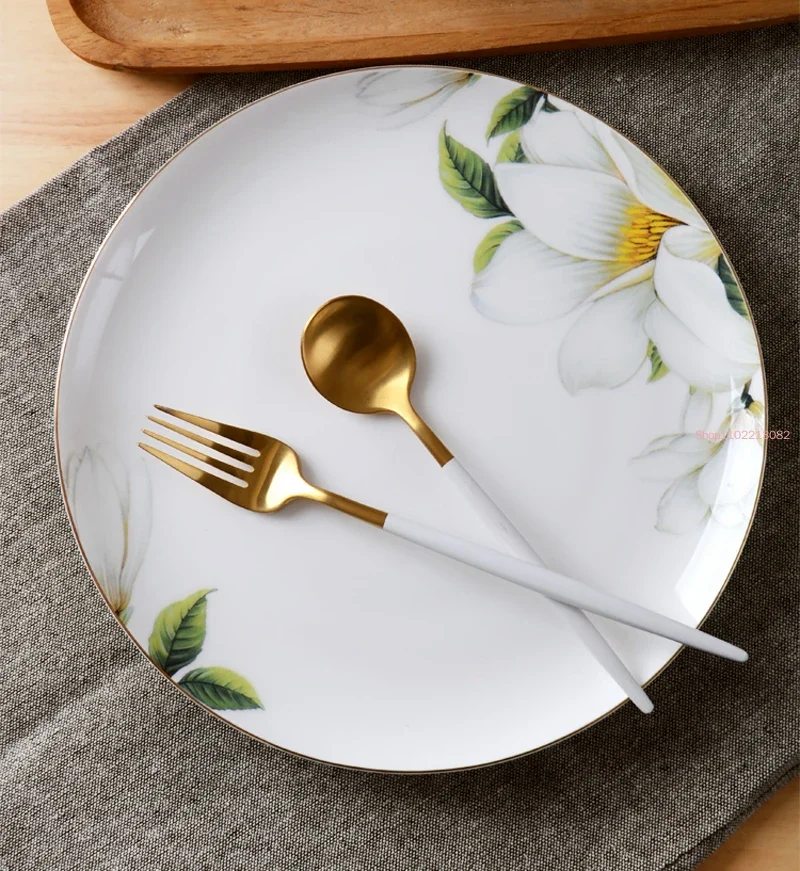 10 Zoll, Serviergeschirr aus Knochenporzellan, Buffetschalen aus Porzellan, Speiseteller, goldener Keramikplatte, Küchengeschirr