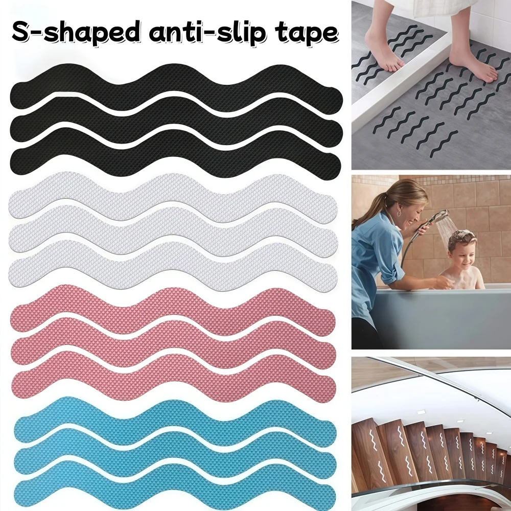 6/12/24/30PCS  S Shaped Self-Adhesive Anti Slip Strips Waterproof Strips Shower Stickers Non Slip Tape for Bathtub Stairs Floor