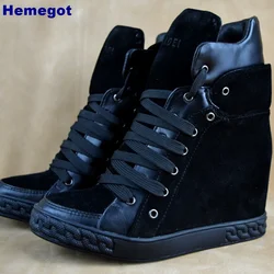 New Genuine Leather Women's Casual Boots 2024 Autumn Winter Thick Sole Round Toe Street Heightened Shoe 35-41 Lace Up Snow Boots