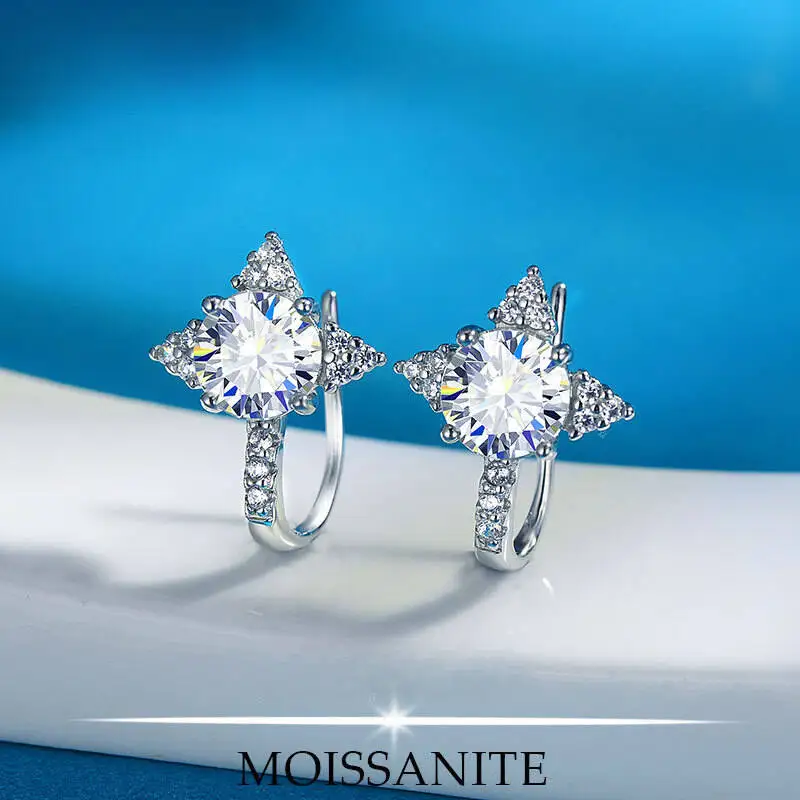SG 925 Sterling Silver Star Moissanite Ear Hooks For Women Zircon 18K White Gold Plated Earrings Jewelry Fine Jewelry 3