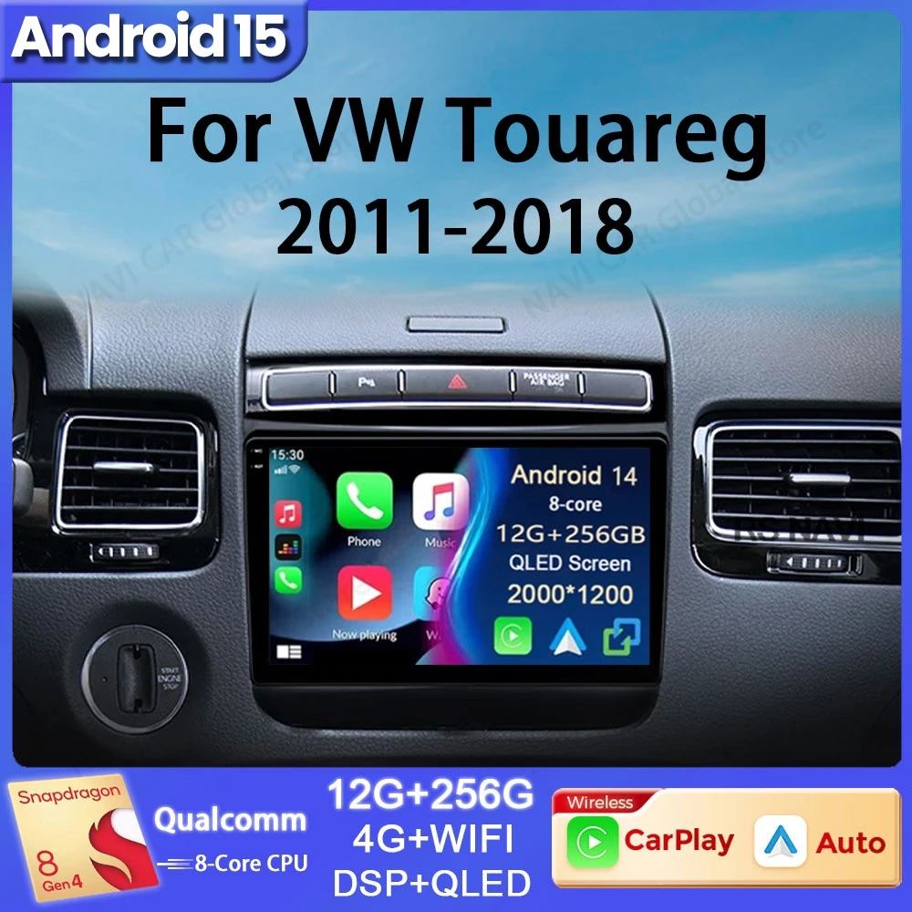 Android 15 Carplay For For Volkswagen VW Touareg 2011 2013 2014 2016 2018 Car Radio Multimedia Player GPS Stereo Auto QLED Audio