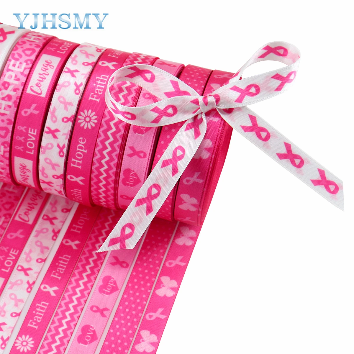 Double Sided Polyester Satin Ribbon Breast Cancer Awareness Craft Ribbon,3/8-Inch,Pearl Pink/Hot Pink, DIY Gift Wrapping