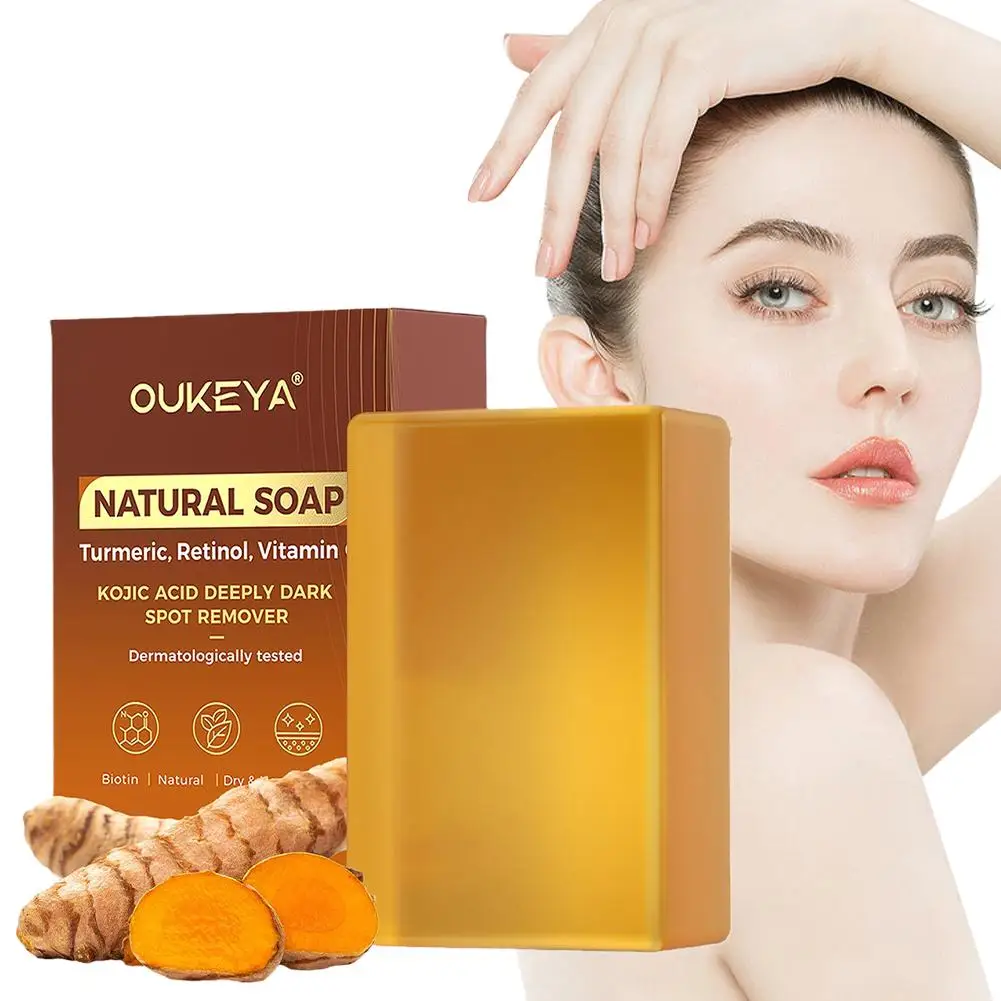 

115g Natural Turmeric Soap Bar with Kojic Acid & Lemon Peel Granules - Exfoliating Face and Body Scrub for Glowing Skin Car Y0L3