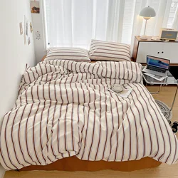 INS Stripe Series Printed Soft Bedding Set Duvet Cover Bedclothes Bedspread Pillowcases Flat Sheets Comforter Sets for Girls