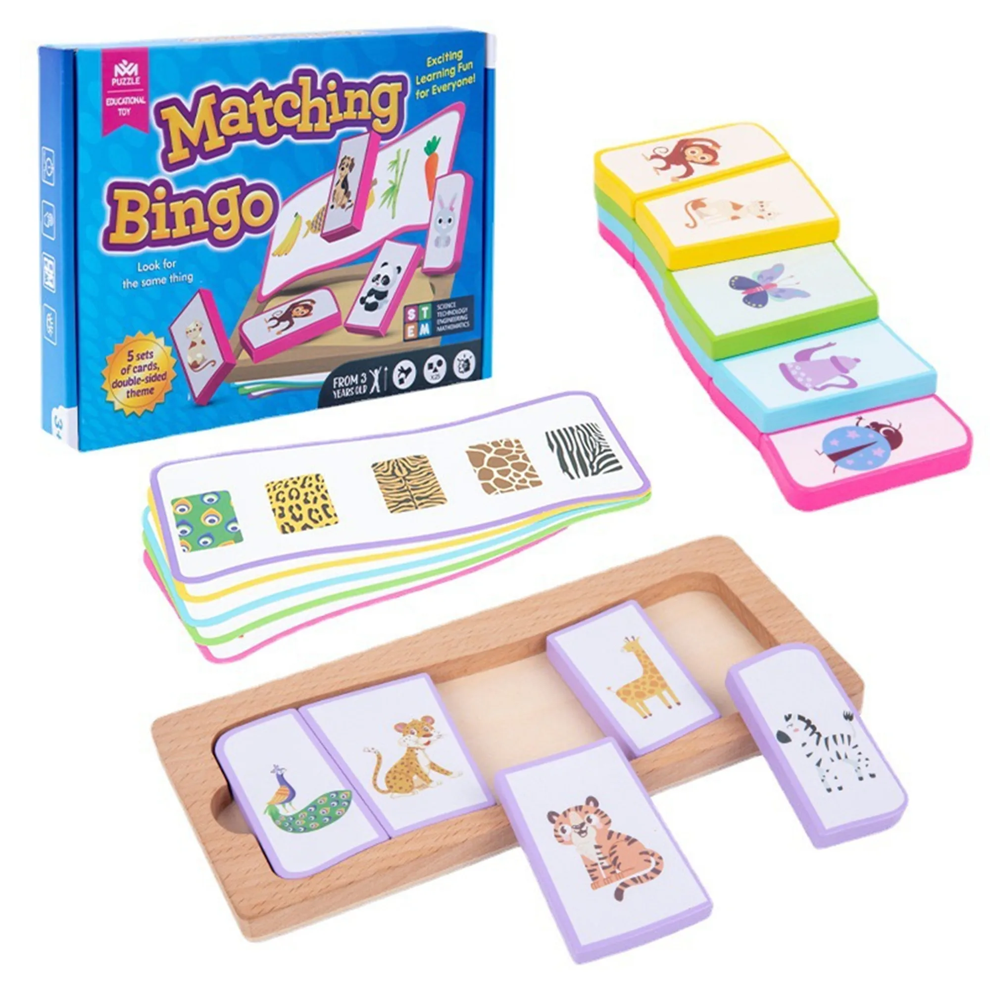 

Wooden children's enlightenment early education cognitive matching bingo logical thinking training card building blocks puzzle