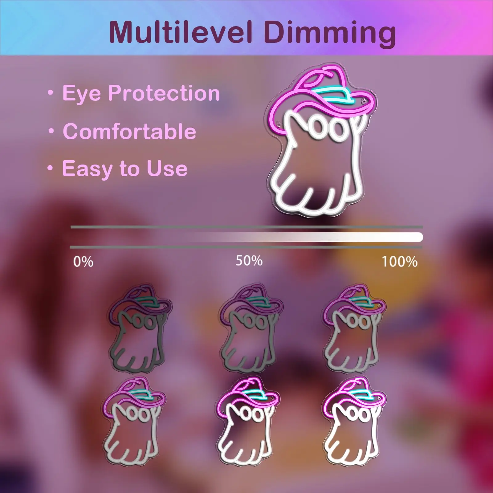 قبعة رعاة البقر شبح النيون تسجيل ل جدار ديكور هالوين النيون علامات تضيء علامات للأطفال غرفة نوم حفلة الفصول الدراسية زينة