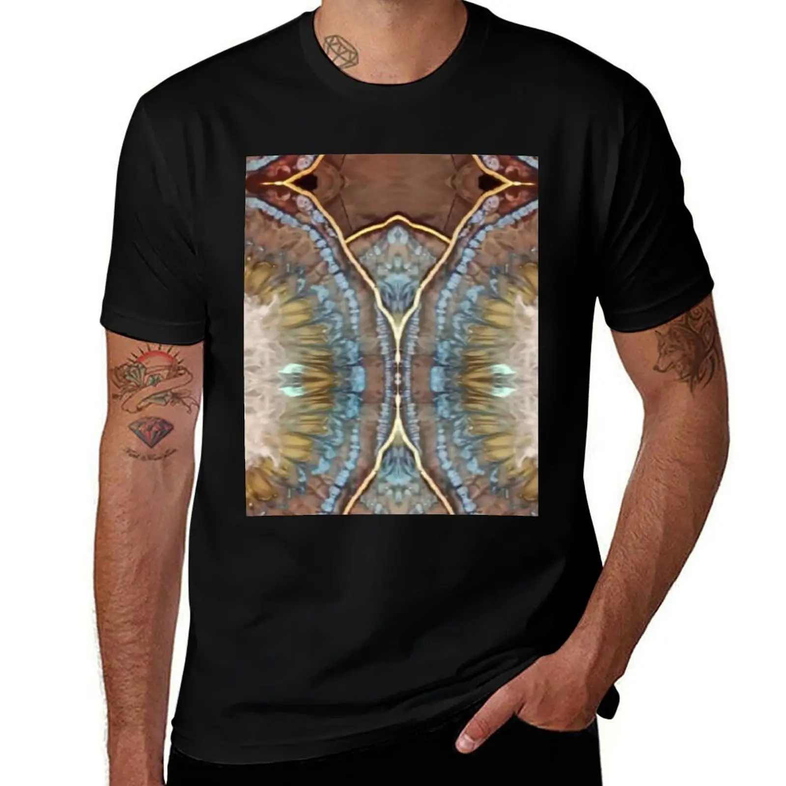 Marble effect autumn Retro cowboy print pattern blue earth natural T-Shirt Plus Size Solid Color T-Shirt