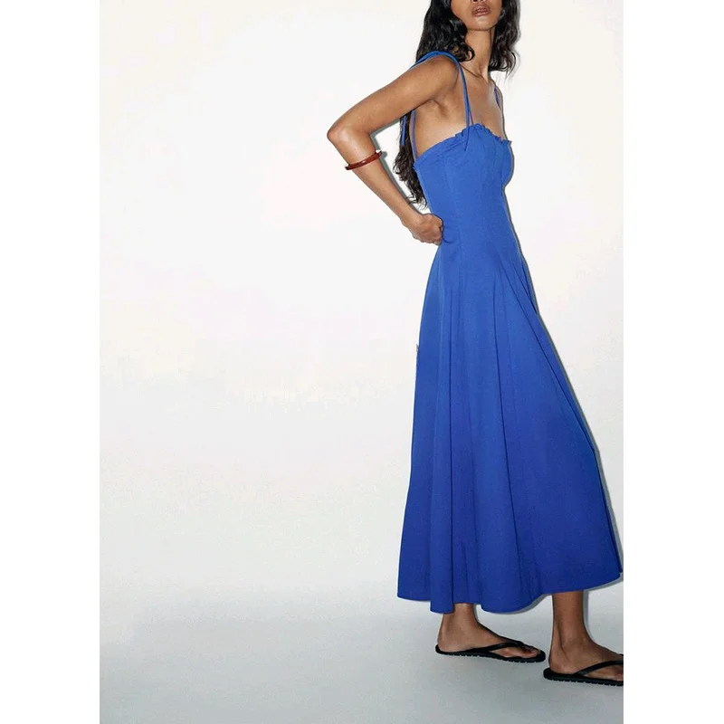 Vestido Midi E de Verão com Decote em V e Decorações em Camadas, Laço de Borboleta em Seda, Vestido F com Saia ...