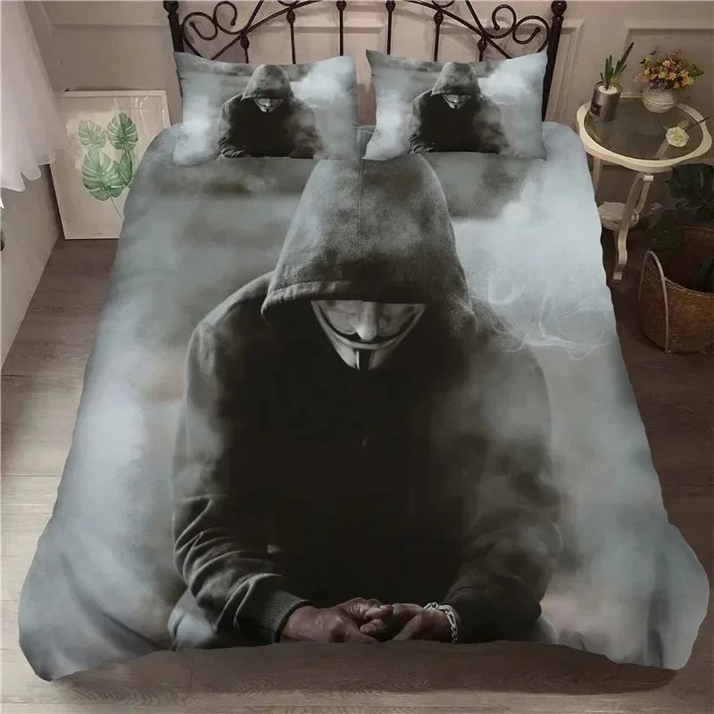 

3D Printed Anonymus with Mask Bedding Set Boys Girls Twin Queen Size Duvet Cover Pillowcase Bed Kids Adult Home Textileextile