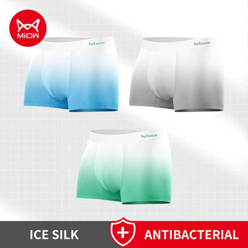 Miiow 3 stücke Eis Seide Männer Unterwäsche leichte nahtlose Männer Farbverlauf Boxer Shorts 5a anti bakterielle Herren Höschen Unterhose