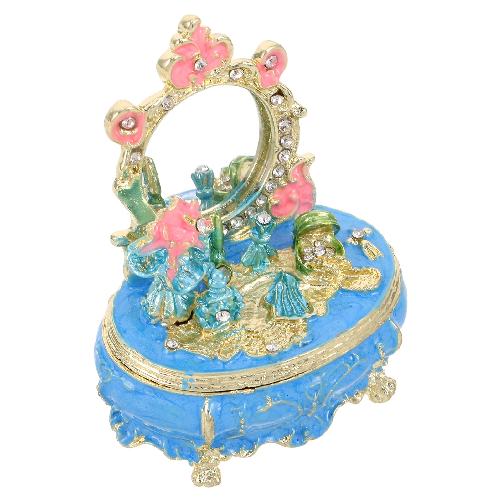 

Hinged Dressing Table Shaped Enamel Trinket Box Vintage Jewelry Organizer for Women Ring Earrings Storage Keepsake Decorative