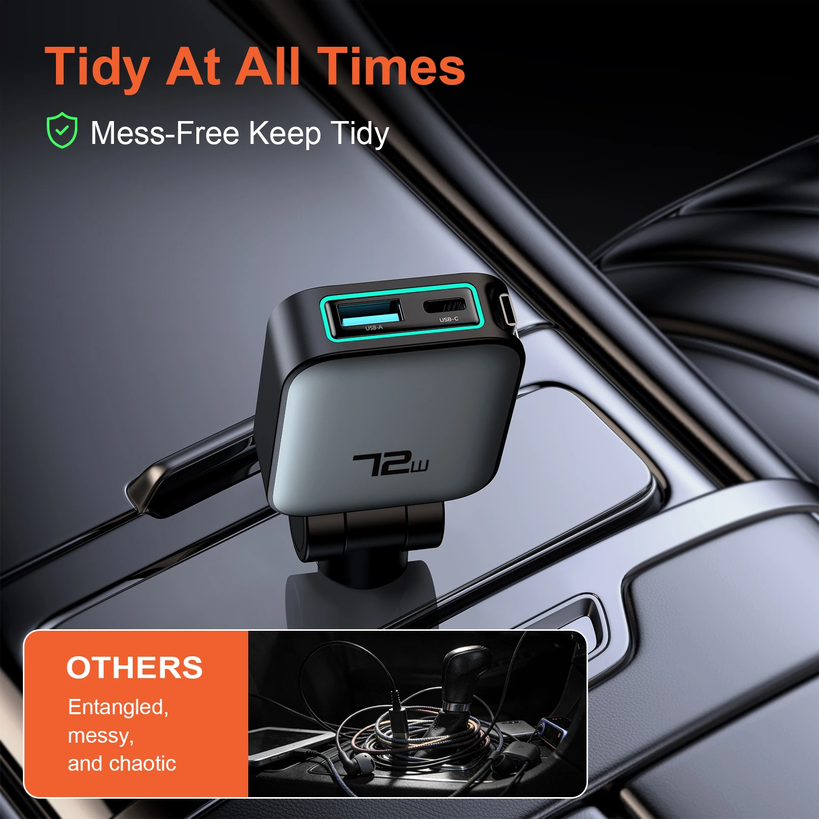Car Charger Super Fast Charging One-to-Two Retractable Cable Car Cigarette Lighter Converter Compatible with Apple 17 and Huawei view 4