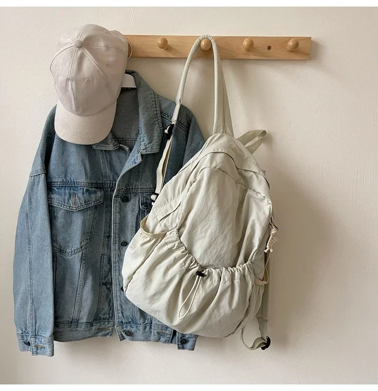 2025 Casual Backpack Women Large Capacity Fashion Junior High School Student Pleat Schoolbag Cloth Bag Korean Travel Backpack