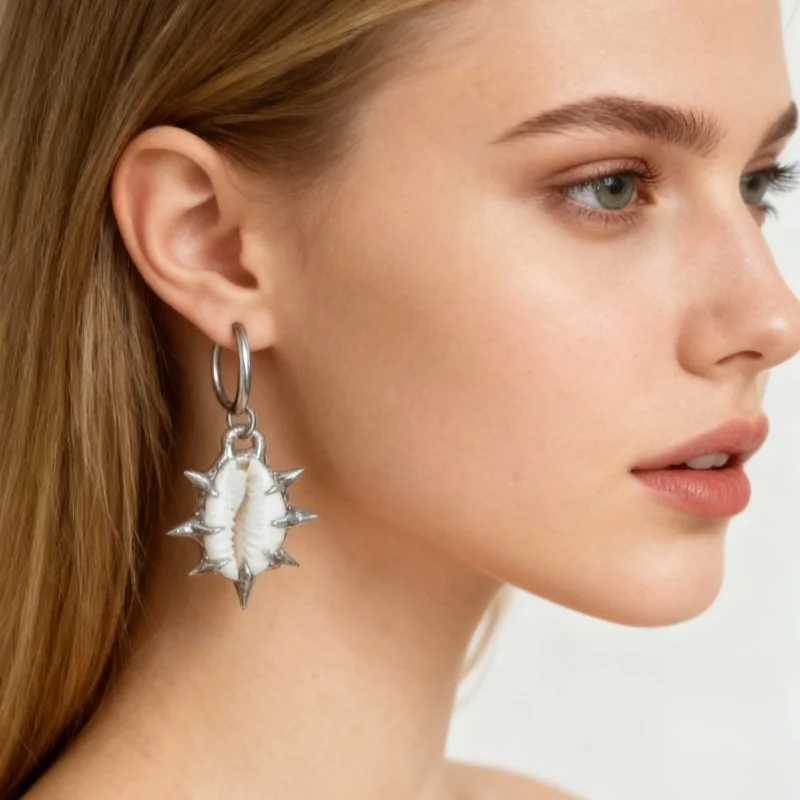 

Thorns Bubble Claw Free Form Organic Claws Spiky Earrings Puka Arabic Cowry Shell Soldered Handmade Jewelry