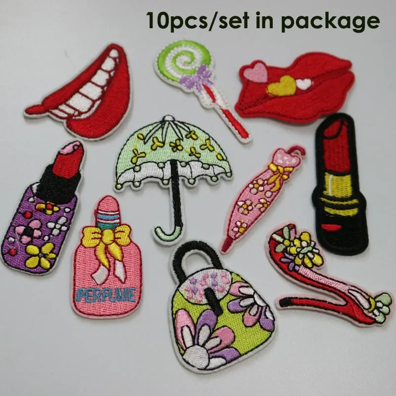 

10pcs/set carton mouth iron on patches for clothing Small embroidery ironing applique parches sticker for bags backpack jeans