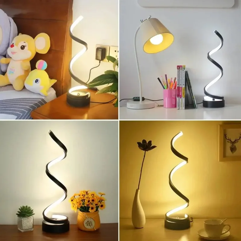 Lámparas de mesa para sala de estar, lámpara LED regulable en espiral moderna, mesita de noche pequeña para dormitorio, oficina y hogar