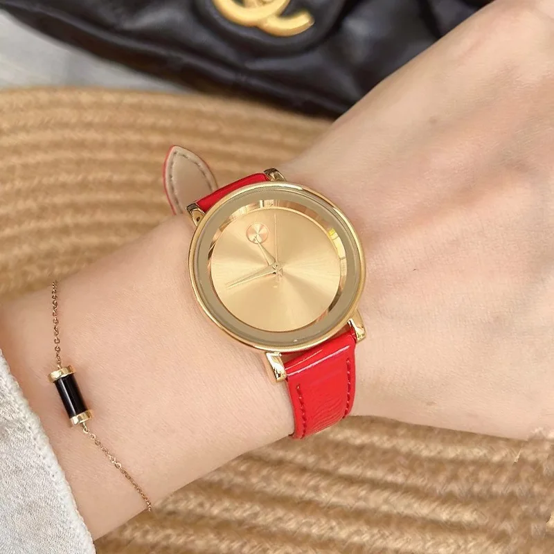 New trendy popular women's round elegant retro belt simple classic automatic waterproof quartz watch luxury birthday gift