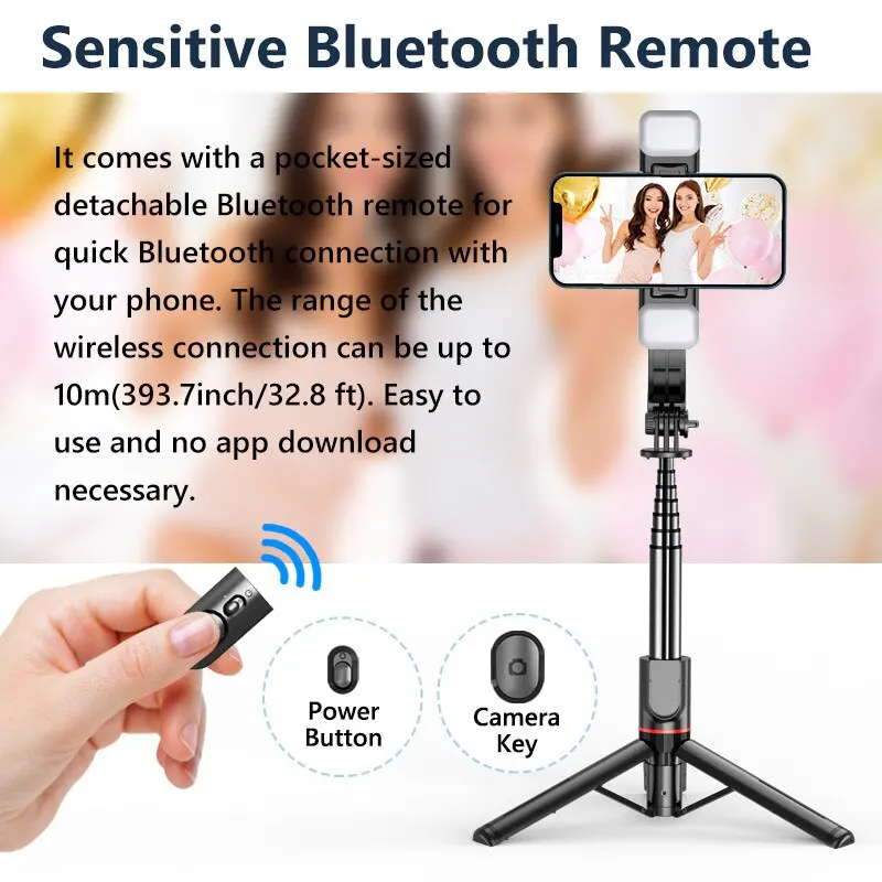 INRAM-L12d Foldable Wireless Bluetooth Selfie Stick Tripod with Remote Shutter, Mini Trepied, Gathering, Isolation Trip