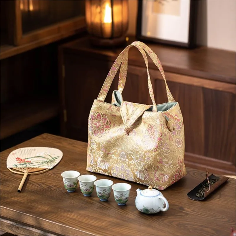 Chinese Style Travel Tea Set Storage Bag Household Outdoor Portable Tea Kuaike Cup Teapot Tea Cup Storage Fabric Handbag ZJ363