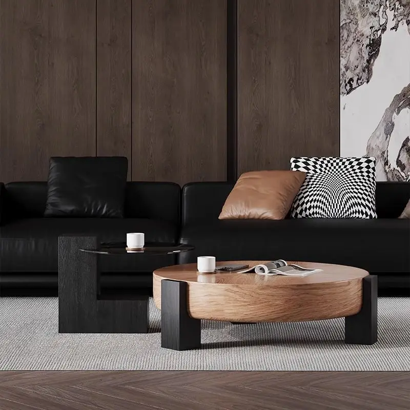 طاولة قهوة عتيقة مستديرة من الخشب الصلب الإيطالي الحديث، مجموعة طاولة قهوة فاخرة لغرفة المعيشة في شقة صغيرة #2