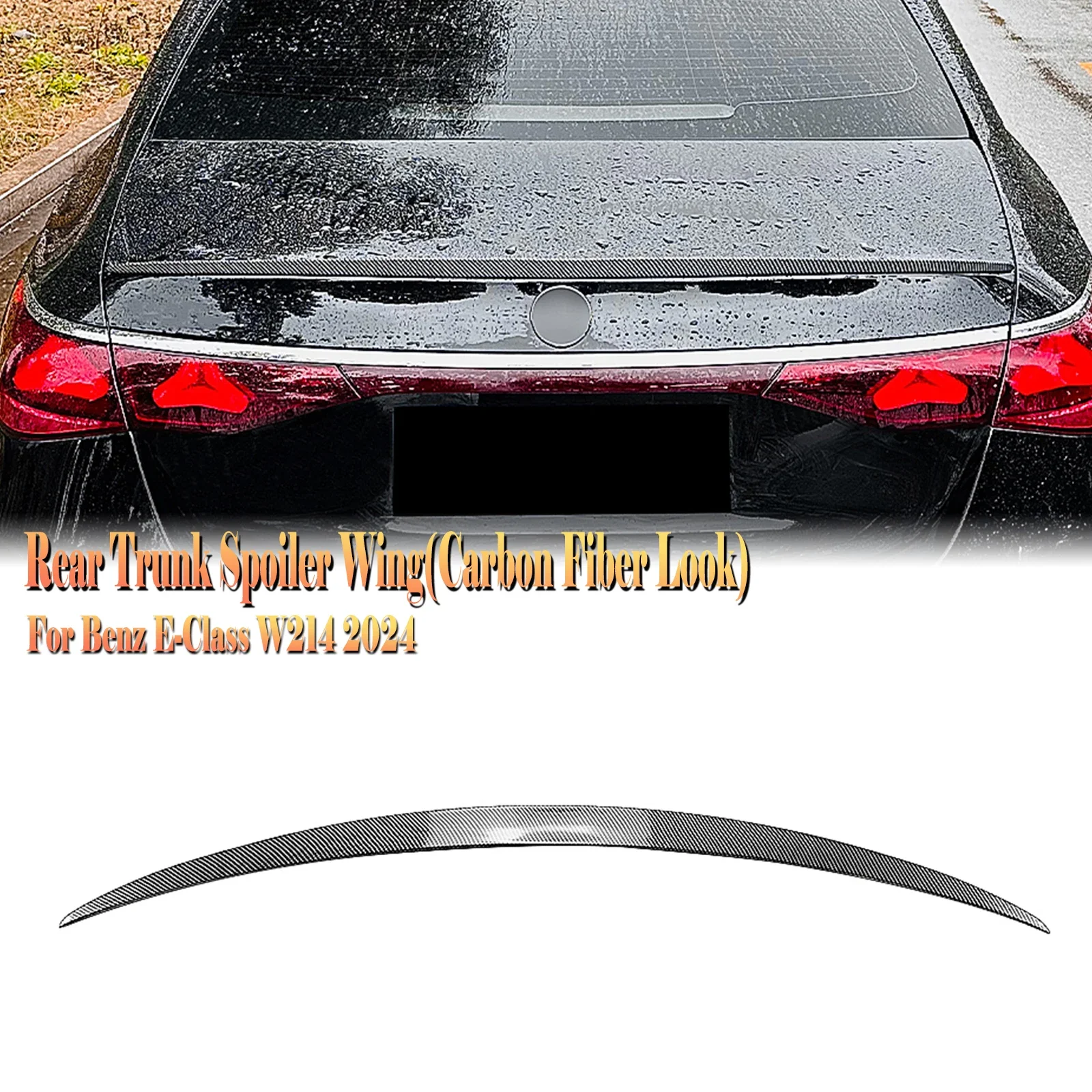 

New！ Rear Trunk Lid Spoiler Wing Lip For Mercedes Benz E Class W214 E260 E300 AMG 2024-up Carbon Fiber Look/Gloss Black Splitter