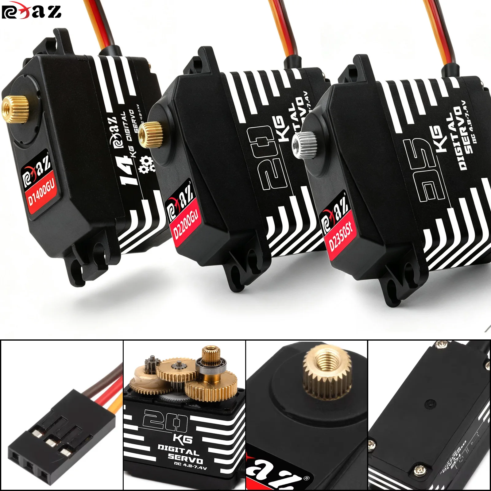 RCXAZ RC Servomotor 20KG 25KG 30KG 35KG 40KG 45KG 50KG Wasserdichter Hochdrehmoment-Metallgetriebe-Servomotor DC4.8-7.4V für RC 1/12 1/10 1/8 Traxxas TRX4 Axial SCX10 Modellautos Boote Upgrade-Teile