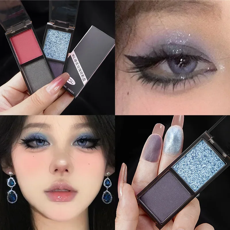 Smoky Glitter Blue Eyeshadow Palette 2-Color Red Black Green Matte Eye Shadow Dark Punk Eyes Pigment Halloween Eyeshadow Makeup