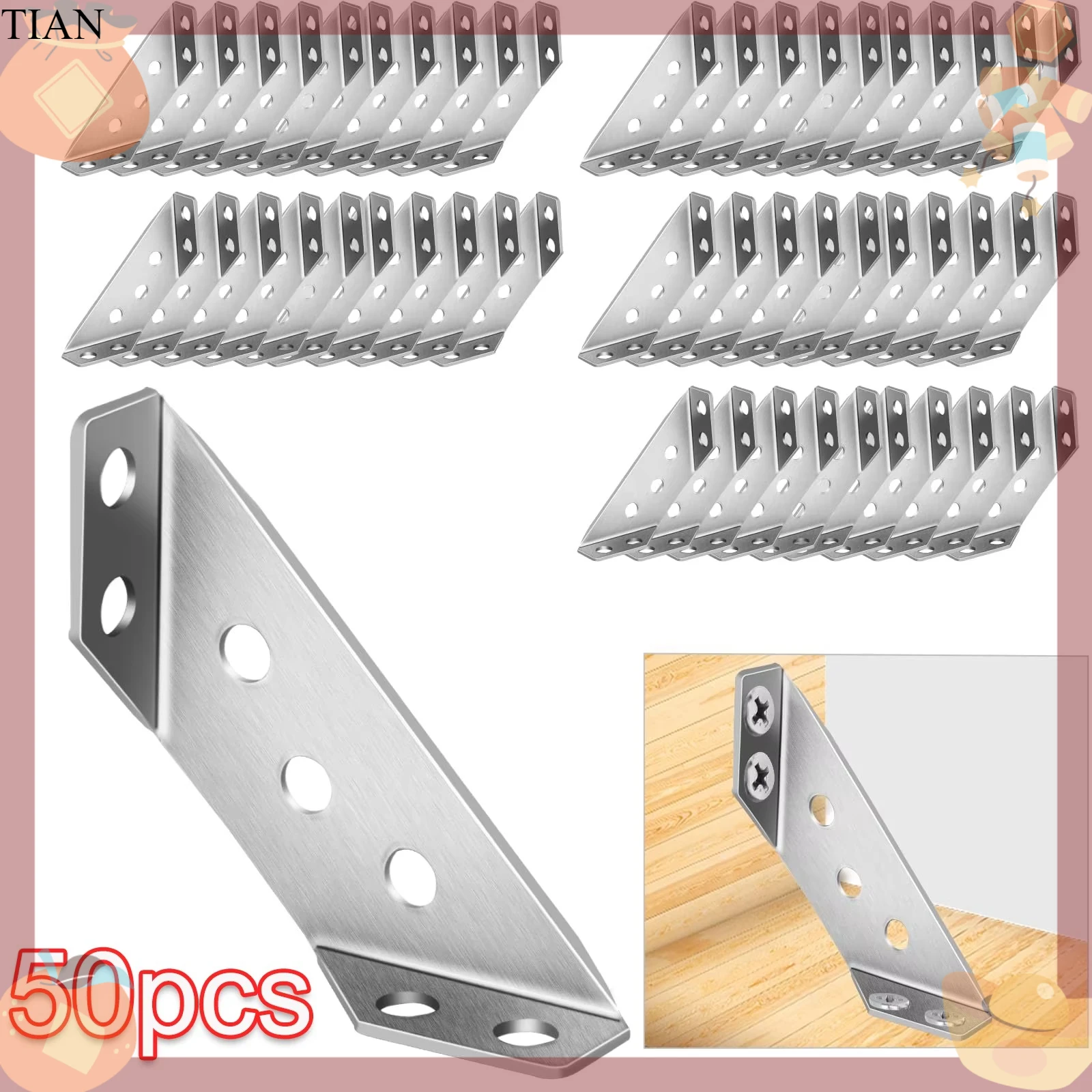 TIAN    Thickened Stainless Steel Angle Code 90 Degrees Right Angle Fixed Bracket Furniture Connectors