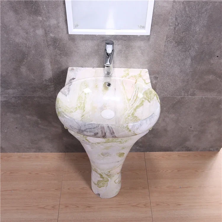 Bathroom colorful two piece ceramic pedestal wash basin floor standing