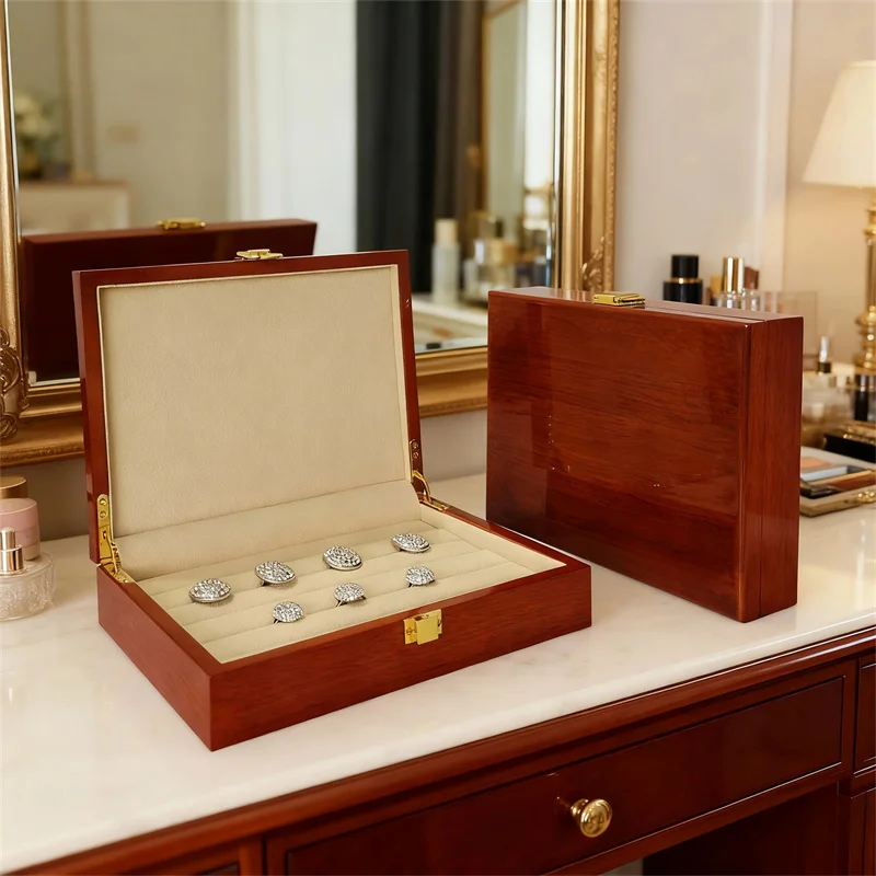 High-End Piano-Varnished Wooden Jewelry Storage Box Ring Earring Cufflink Display Collection Accessories Case