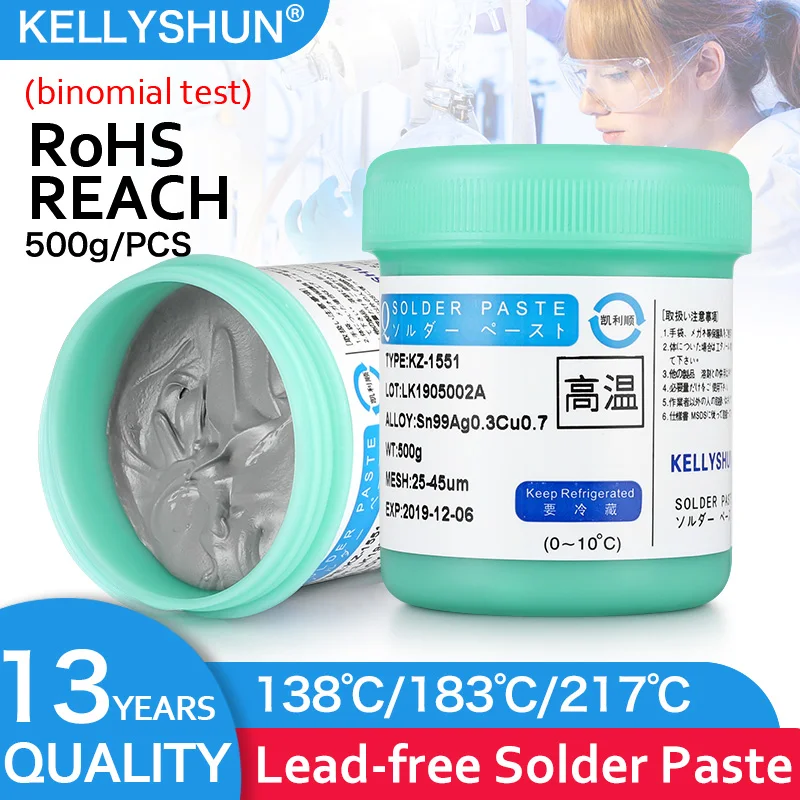 KELLYSHUN Lead-free Solder Paste - Low-Medium-High Temperature Soldering Paste for BGA SMD and LED Patch Welding - 500g