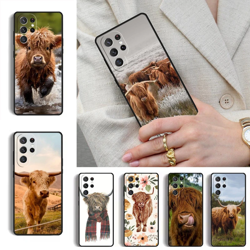 Cute Highland Cow Phone Case for Samsung Galaxy S26 S25 Ultra S24 S23 S22 S21 Plus Note 10 Bumper Cover