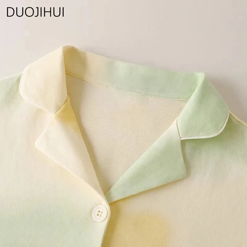 DUOJIHUI Two Piece Loose Casual Home Pajamas for Women New Sweet Cardigan Simple Fashion Pant Contrast Color Female Pajamas Set