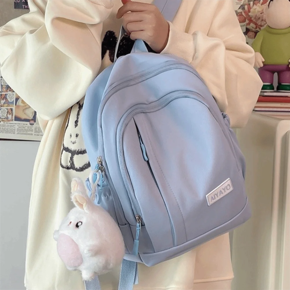 Zaini per ragazze in nylon Multi tasche Borse da scuola per studenti di grande capacità Tinta unita Borse a tracolla per adolescenti in stile giapponese Ragazza