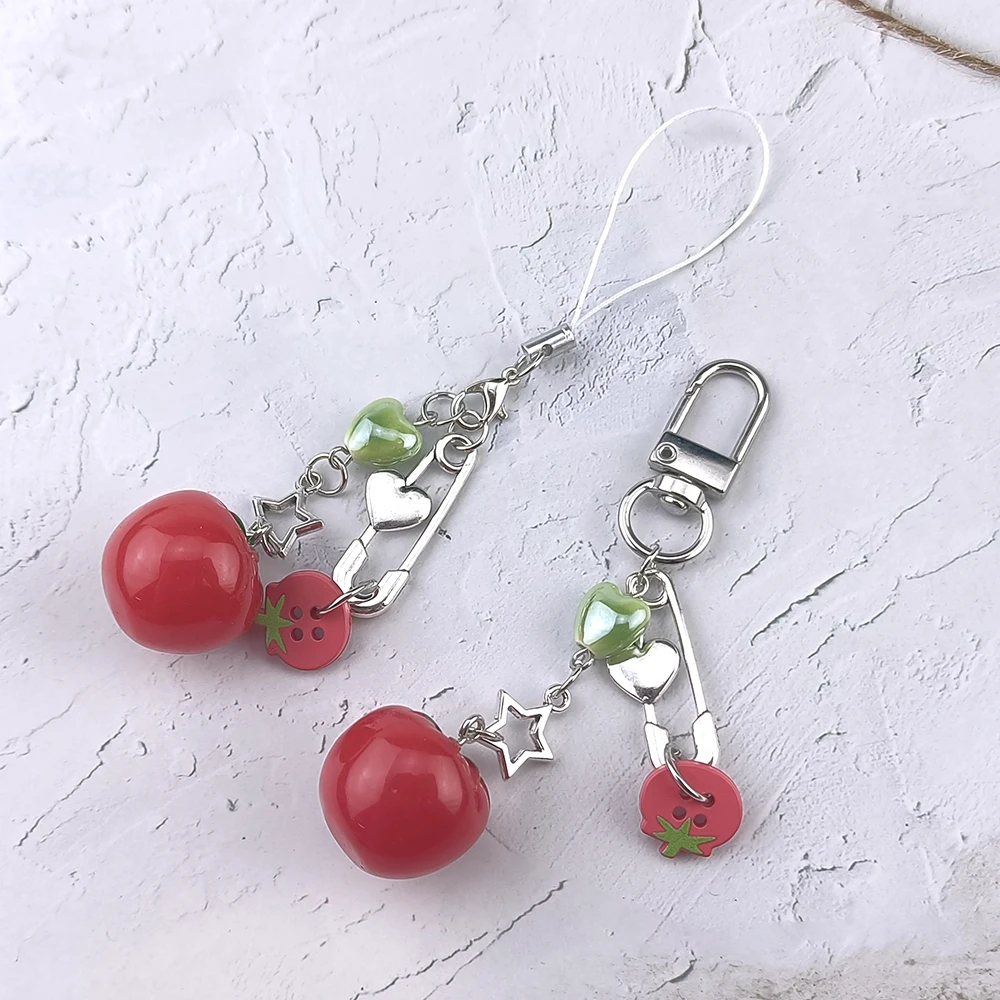 2 unidades Nuevo Llavero con Colgante de Hoja de Tomate y Cuentas de Vegetales, Adorno para Bolso de Estudiante, Decoración para Coche y Teléfono para Mujeres y Niñas