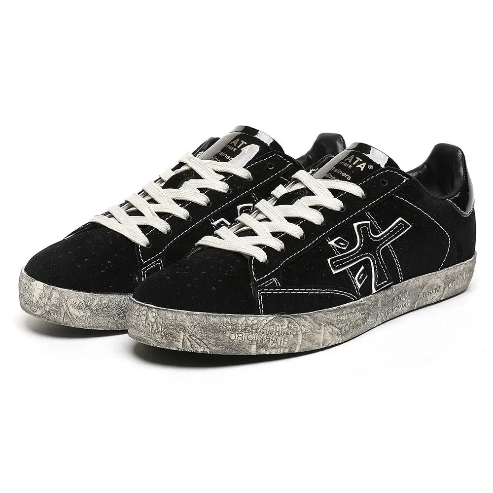 

Summer Genuine Leather Flat Bottom Lace-Up Shoes Men's Round Toe Breathable Patchwork Low-top Anti-Skid Shoes