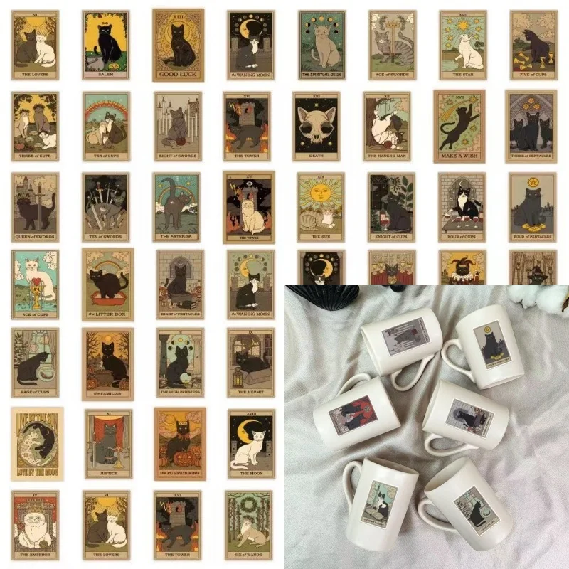 

20/78PCS Vintage Classic Cat Style Tarot Stickers Decoration Decals Toy DIY Laptop Skateboard Waterproof Retro Sticker Packs