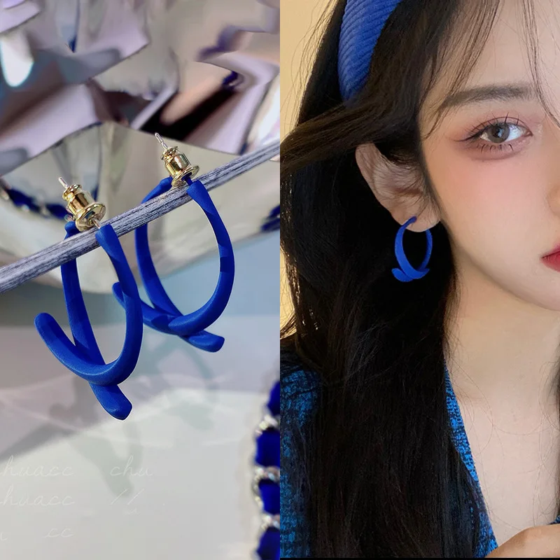 New Korean Fashion Klein Blue Earrings For Women Arcylic Geometric Dangle Drop Earrings Brincos 2022 Trendy Jewelry Gifts