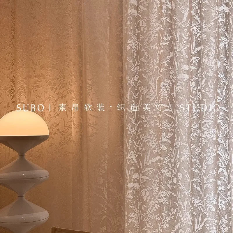 French Cream Style Hollow Embroidery Moon Branch Shadow Lace Gauze Curtain Decoration Partition Living Room Bedroom Dining Room