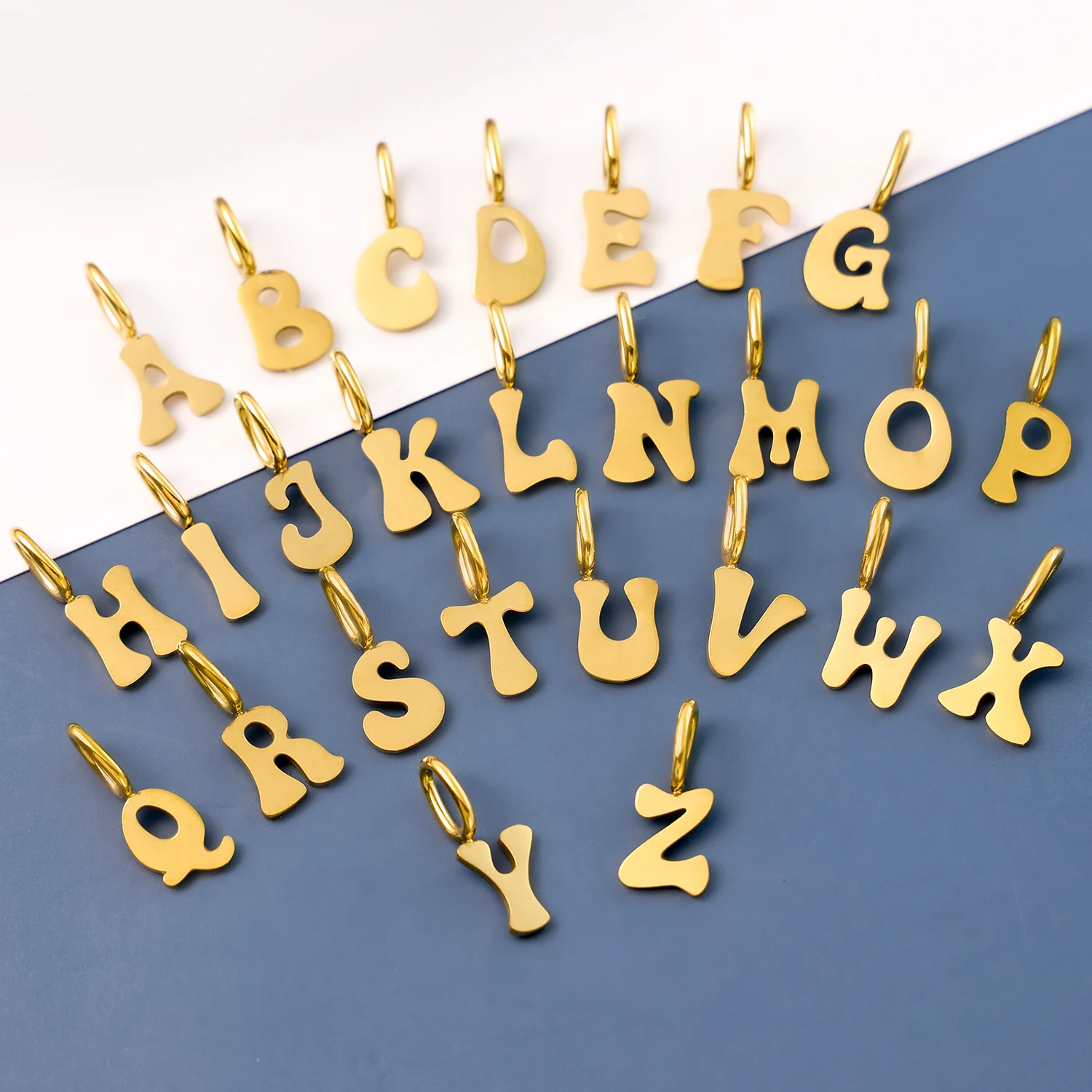 14K Gold-Plated Initial Charm Pendants - Minimalist Stainless Steel Alphabet DIY Jewelry for Women