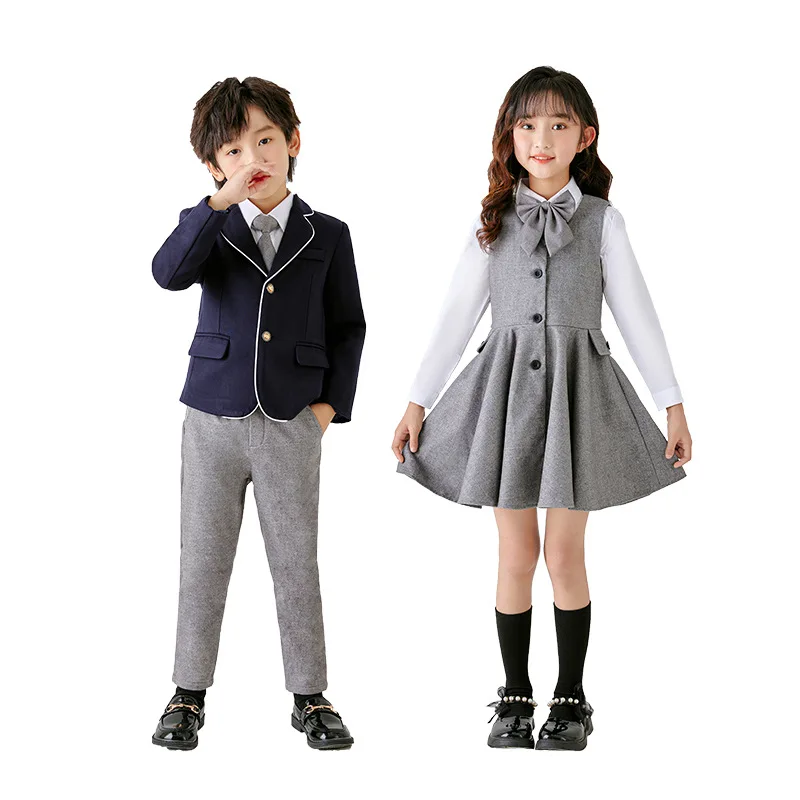 Child School Uniform Girls Korean Japanese Navy Jacket vest dress Boys Formal Dress Suits Kids Student Clothes Class Sets 3-16Y