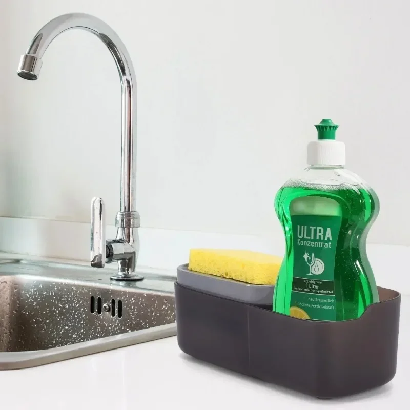 2-in-1 Kitchen & Bathroom Soap Dispenser With Sponge Holder Countertop Storage Rack For Dish Soap/Shampoo Home Organizer