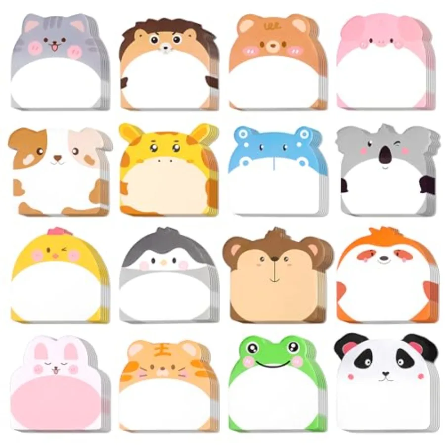 

48 Pads 960 Sheets Cute Sticky Notes, Kawaii Fun Animal Sticky Notes Mini Cartoon Notes Pads Bulk Memo Self Adhesive for Home O