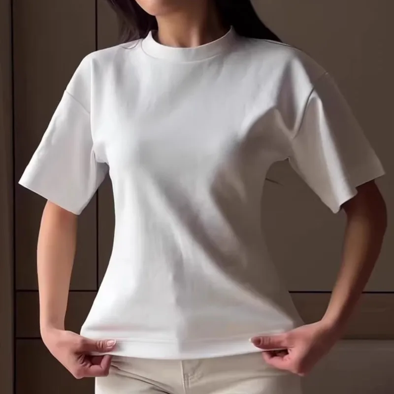 Casual Solid T Shirt Tops For Women Fashion O Neck Short Sleeve Slim Pullover Tee Shirt Femme Holiday Streetwear Clothes Summer